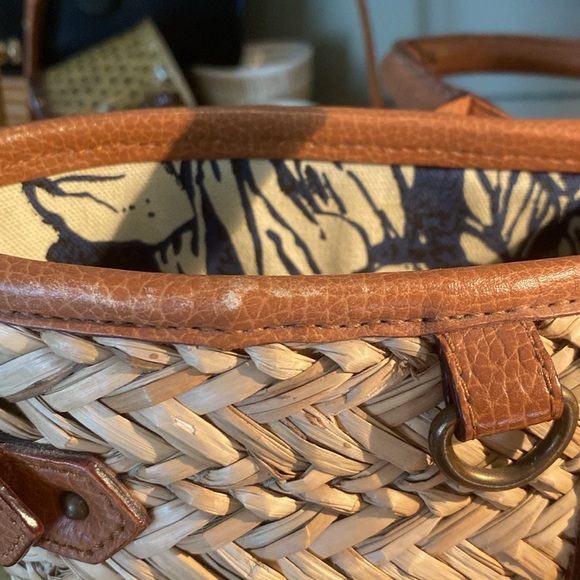 J. CREW Woven Straw Market Shopping Tote Beach Bag Leather Straps - Picture 11 of 12